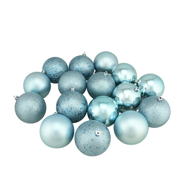 Northlight Shatterproof 4-Finish Christmas Ball Ornaments - 3" (75mm) - Baby Blue - 16ct