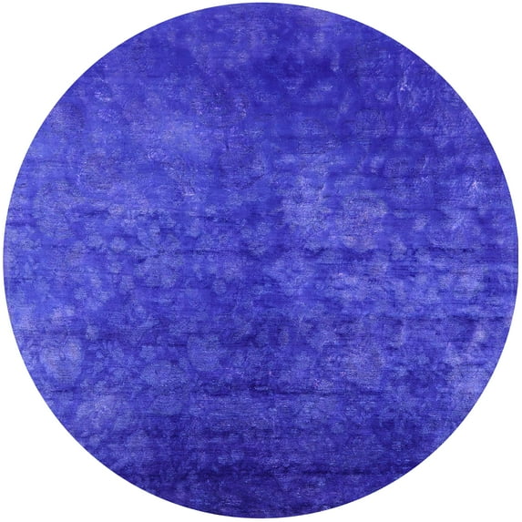 Ahgly Company Indoor Round Mid-Century Modern Blue Oriental Area Rugs, 3' Round