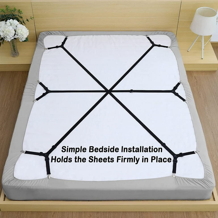 Bed Sheet Holder Straps, 3 Set/12 Ways, Adjustable Crisscross Bed