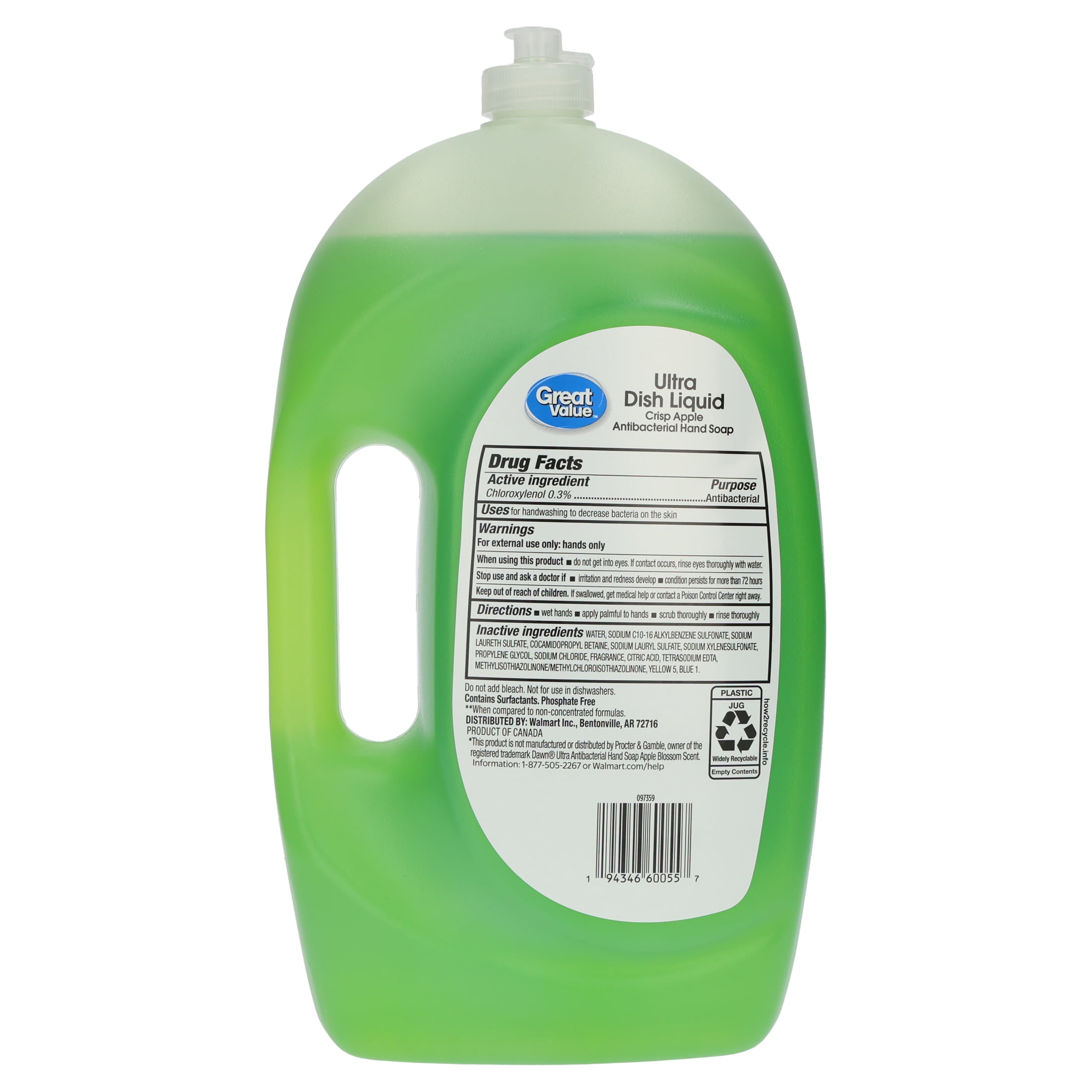Great Value Ultra Antibacterial Dish Liquid, Crisp Apple, 70 fl oz