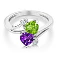 thumbnail image 3 of Gem Stone King 10K White Gold Purple Amethyst and Green Peridot Ring for Women (1.51 Cttw, Heart Shape 6MM, Gemstone Birthstone, Size 9), 3 of 4