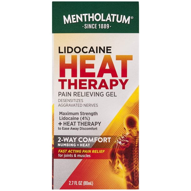 Mentholatum Lidocaine HEAT Pain Relieving Gel, Lidocaine + Heat Therapy to Ease Discomfort, 2.7 fl oz