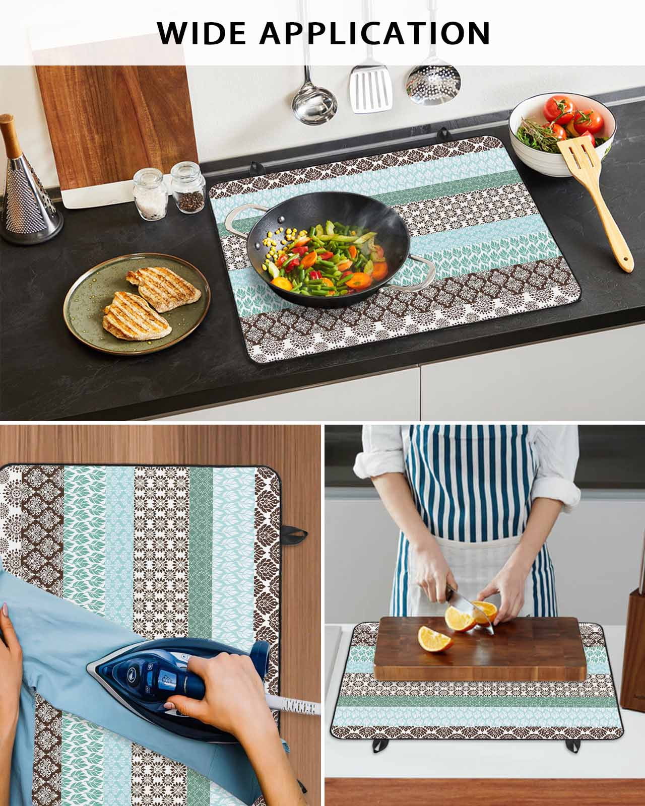 nqOlkjepod Large Induction Cooktop Protector Mat 24"x21", Boho Geometric Stove Top Covers for Electric Stove, Turquoise Green Brown Tribal Stripes Stove Burner Cover Mats, Glass Top Stove Cover
