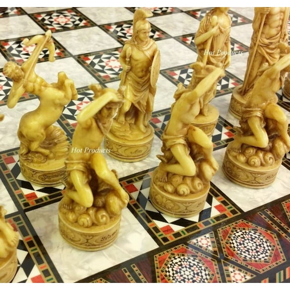 Greek Roman Mythology Gods CHESS SET W/ 17" Mosaic Color Board