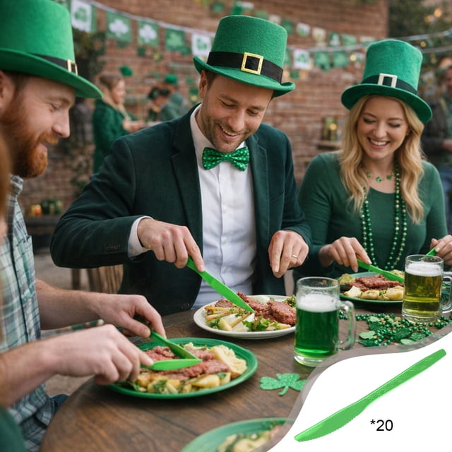 St. Patrick's Day Party Plates and Cups Set - 20-Piece Shamrock-Themed Disposable Tableware for Festive Decorations