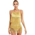 thumbnail image 3 of DPOIS Women's Lace-up Halter Tassel Bodysuit Fringes Dance Leotard, 3 of 3