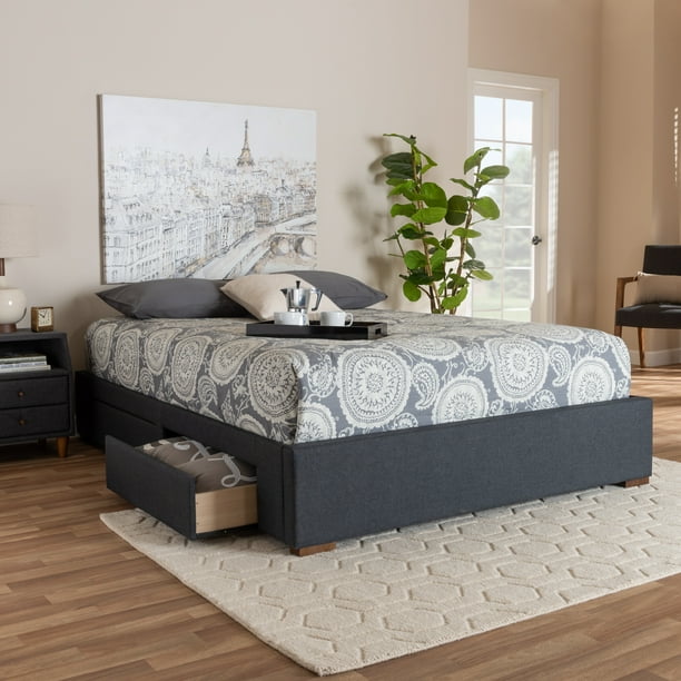 Baxton Studio Leni Modern and Contemporary Dark Grey Fabric Upholstered