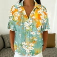 thumbnail image 6 of GUACER Womens Short Sleeve Tops Floral Print Button Down Shirts Cotton Linen Casual Collared Loose Blouses, 6 of 7