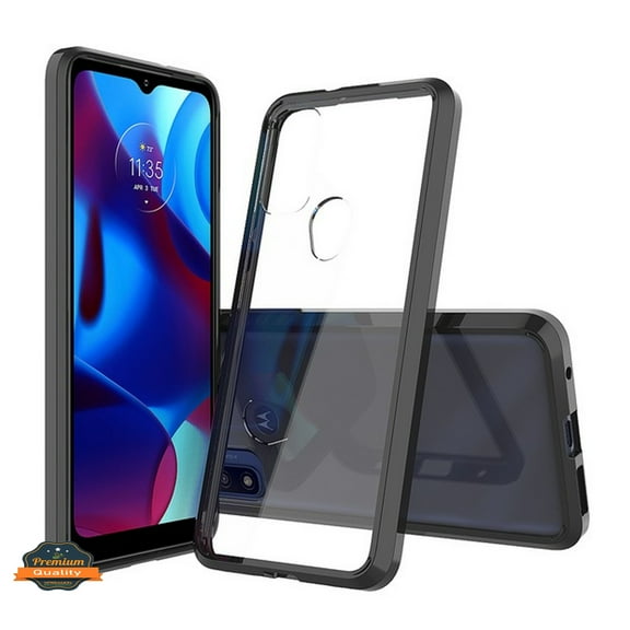 For Motorola Moto G Pure Crystal Clear Back Panel   TPU Bumper Hybrid Slim Hard Shockproof Defender Anti-Drop Crystal Phone Case Cover by Xpression [Black]