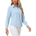 thumbnail image 4 of INSPIRE CHIC Women's Color Block Button Down Long Sleeve Work Shirt M Solid Sky Blue, 4 of 5
