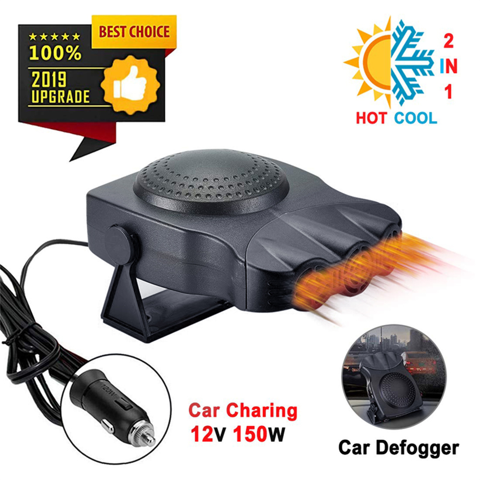 MUCH Portable Car Heater,2 In1 Natural Wind Fan & Fast Heating Defrost 12V 150W 3Outlet Car