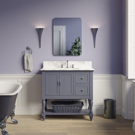 Beverly 36" Bathroom Vanity with Marine Gray Cabinet and Carrara Marble Top