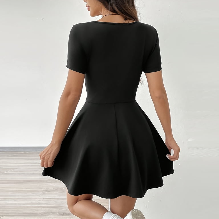 cute short bodycon dresses Women Solid Square Neck Sleeve Flared Mini Dress, High Stretch Slim Fit A-Line Skater Dress, Casual Club Party Going Out Black XL(XL) Black ECCO Men's Dress Its sequin fabric sparkles MLKWkndw26 Shoe size:43