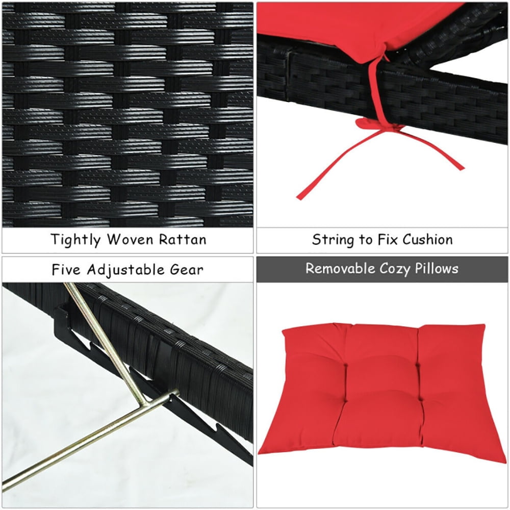 Aimee Lii Patio Rattan Lounge Chair Back Adjustable Chaise Recliner with Cushioned, Patio Loungers, Red Aimee Lii Patio Rattan Lounge Chair Back Adjustable Chaise Recliner with Cushioned, Patio Loungers, Red