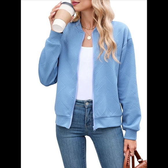 Chaqueta Informal de Mujer con Cuello Alto y Cremallera, Ideal para Otoño. Conjuntos con Bolsillos. Azul XXL