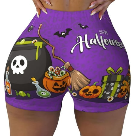 Workout Shorts Women  Halloween Happy M Biker Shorts for Women Running Gym Spandex Shorts Tummy Control
