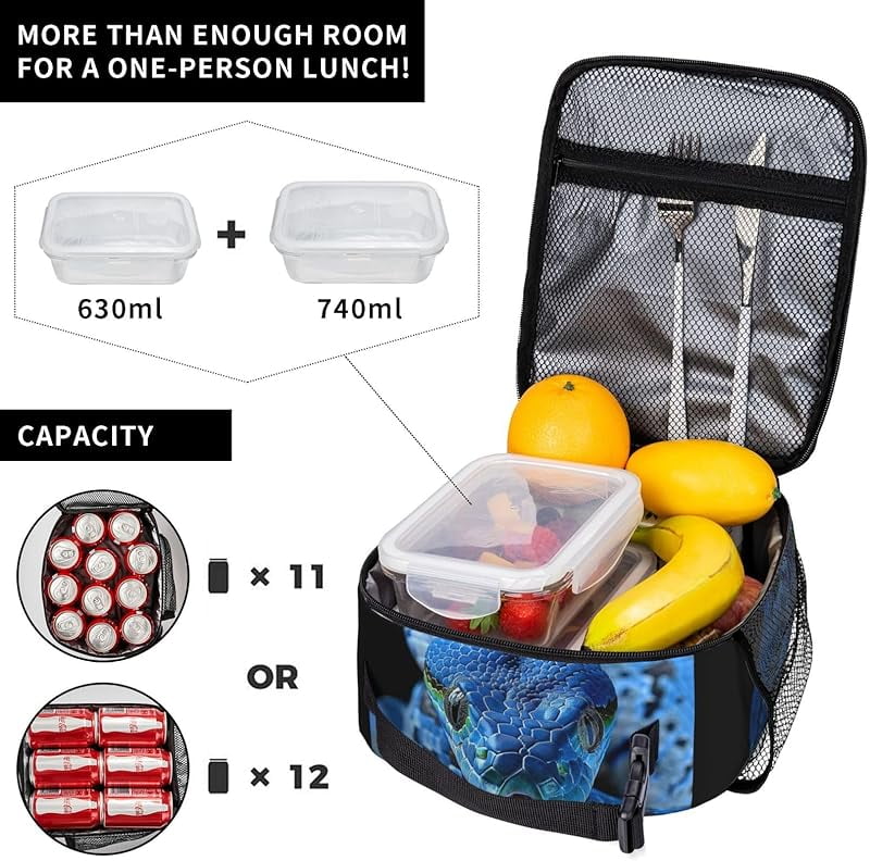Snake Lunch Box Cool Blue Snake Lunch Bag Insulated Reusable Portable Lunch Tote Cooler Bag for Women Men Teens , Office Work Travel Lunchbox