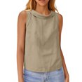thumbnail image 2 of Women Cotton Linen Sleeveless Crop Tank Tops O Neck Shirt Casual Solid Color Loose Fit Comfy T-Shirt Blouse Vest Brown L, 2 of 4