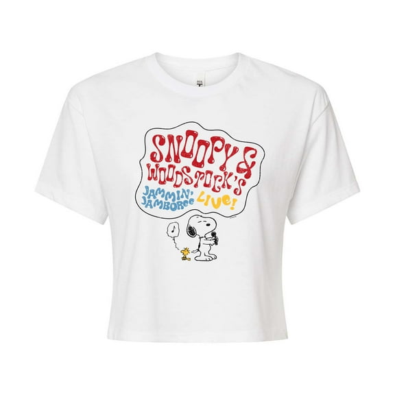 Peanuts - Snoopy Woodstock Singing - Juniors Cropped Cotton Blend T-Shirt
