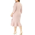 thumbnail image 3 of GRACE & GRANDEUR Women's Plus Size Valentines Day Bodycon V-Neck 3/4 Sleeve Slim Ruffle Hem Wrap Dresses 4X Pink, 3 of 8