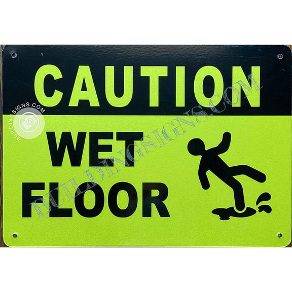 Caution Wet Floor Sign (Reflective, Aluminium, Yellow Background, 7X10 inch) (ref-2201)