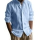 thumbnail image 1 of Blusa y camisa de manga larga con cuello alto para hombre, color liso y lino, camisa de manga larga con cuello alto y ventilación, blusa para hombre, blusa de algodón y lino, 1 of 6