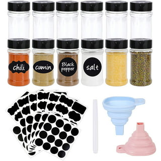 hwojjha 5 in 1 Travel Spice Containers, Shaker Jars, Clear Plastic Container Jars with Labels, Airtight Cap, Pour/Sift Shaker Lid, Perfect for BBQ