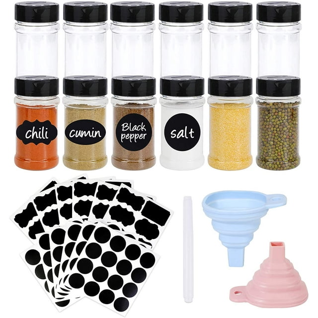 12pcs Spice Jars with Shaker Lids 6oz Plastic Spice Bottles with Funnel