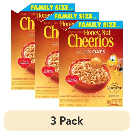 (3 pack) Honey Nut Cheerios Gluten Free Cereal Family Size 21.6 Oz Box