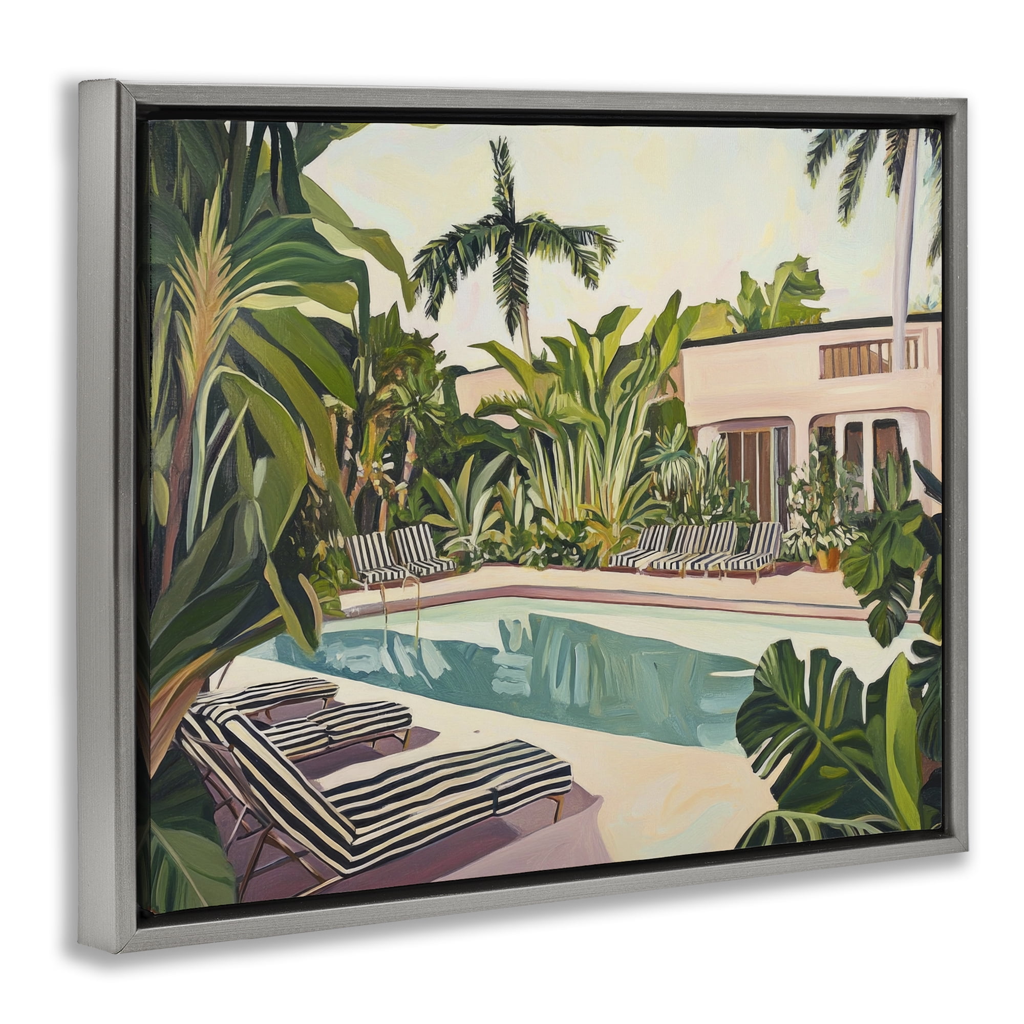 Stupell Industries Poolside Resort Lounge Chairs Gray Framed Floater Canvas Wall Art, design by Sisi and Seb