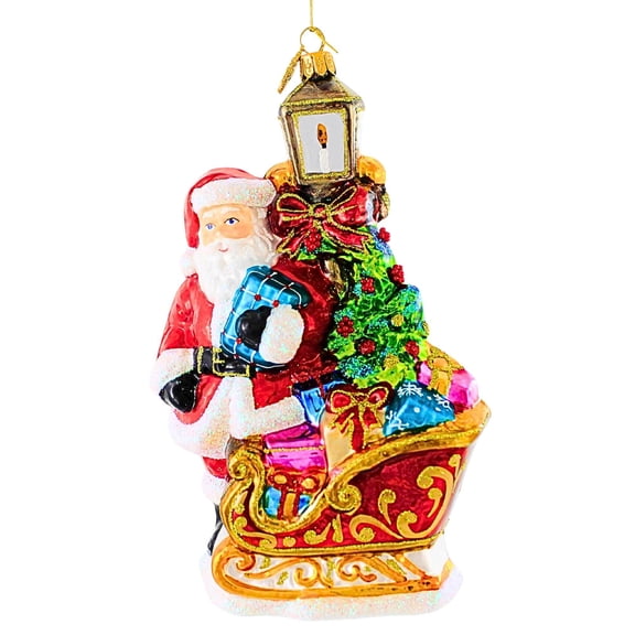 Huras Family 7.00In Santa With Sleigh & Lantern, Glass, Gifts Tree Sleigh Hf1044