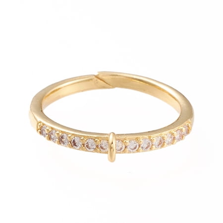 10 pc Brass Cuff Finger Ring Settings Loop Ring Base with Micro Pave Clear Cubic Zirconia Long-Lasting Plated Golden Size 7 17mm Hole: 1x1.5mm Brass