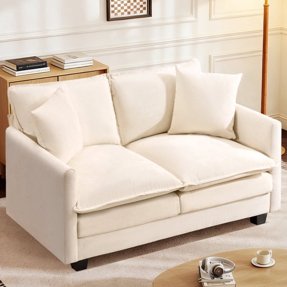 Dioepic Cloud-Comfort Deep Seat Chenille 2-Seat Small Spaces Loveseat Sofa 50” with 2 Pillows, Beige