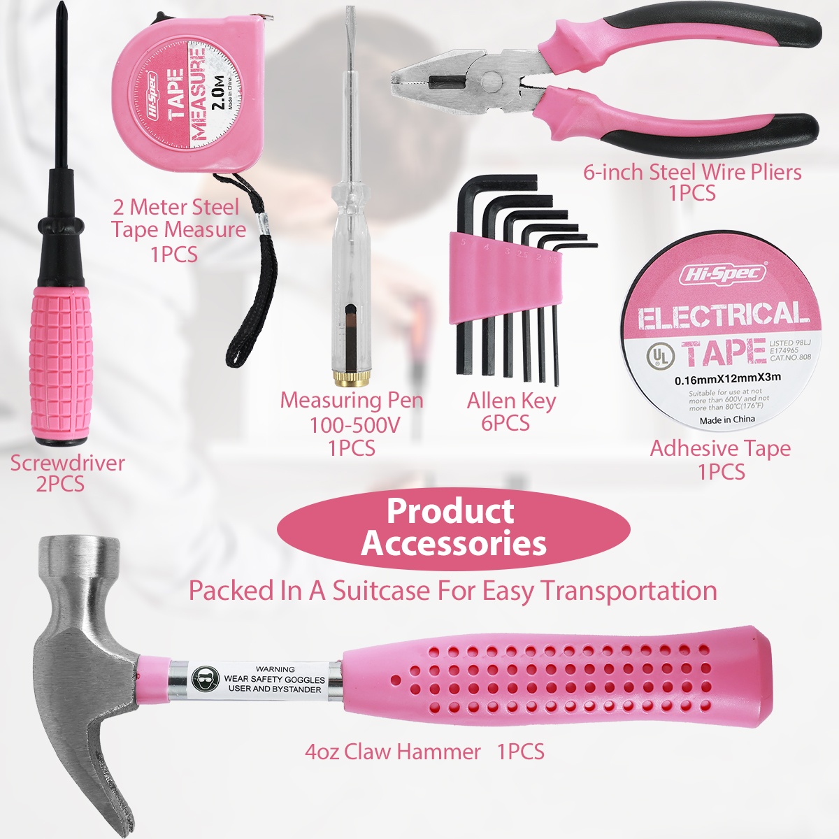 Lzvxtym Household Hand Tool Set, Pink, 13-Piece photo 6