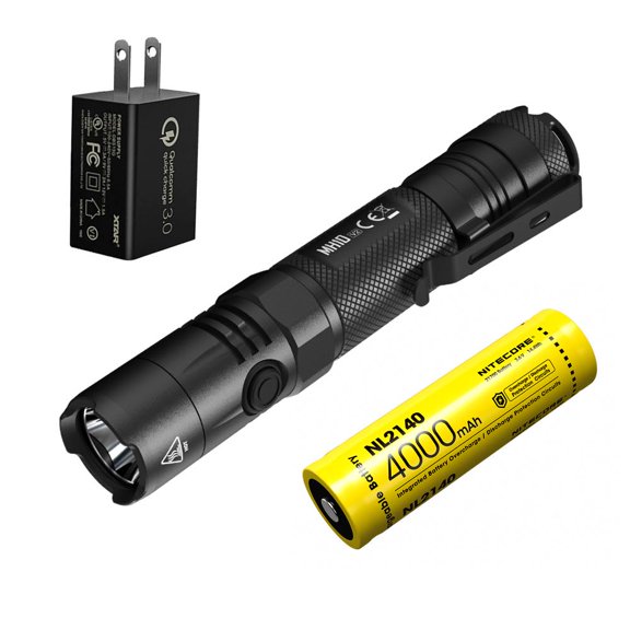 Nitecore MH10 V2 Type-C Rechargeable Flashlight 1200 Lumens w/Eco-Sensa USB Fast 3Amp Wall Charger