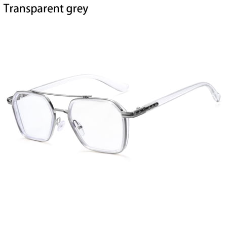 Reduces Eye Strain Polygon Computer Grade Glasses UV Protection Double frame Flat Mirror Eyewear Anti Blue Light Eyeglasses Reading Glasses TRANSPARENT GREY