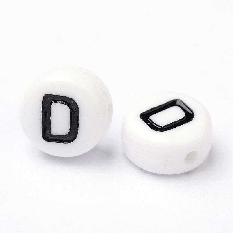 500 g Acrylic Beads with Horizontal Hole Letter Flat Round Letter.D 7x4mm Hole: 1mm 3500pcs/500g