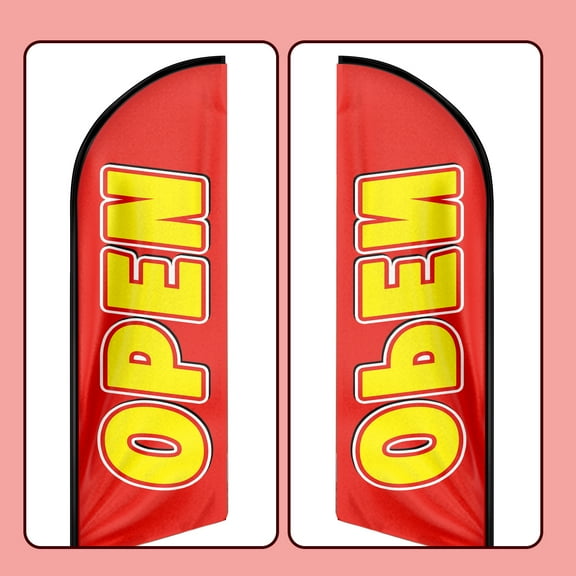 QSUM Open Sign Feather Flag,8FT Open Outdoor Advertising Flag, Open Business Sign,Open Swooper Flag（Flag Only）