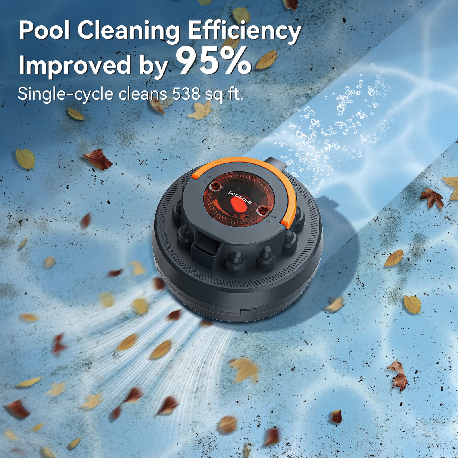 Poolease Swimming Pool Vacuum, Cordless Robotic Pool Cleaner, 2L Debris Tank, Auto-Parking, 9 Safety Protections, 40% Bigger Suction Inlets, for Pool Cleaning