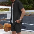 thumbnail image 4 of BLTIBY Men's Summer Beach Outfits 2 Piece Short Sleeve Button Shirts and Shorts Texture Vacation Sets Lightweight Black XXL, 4 of 6