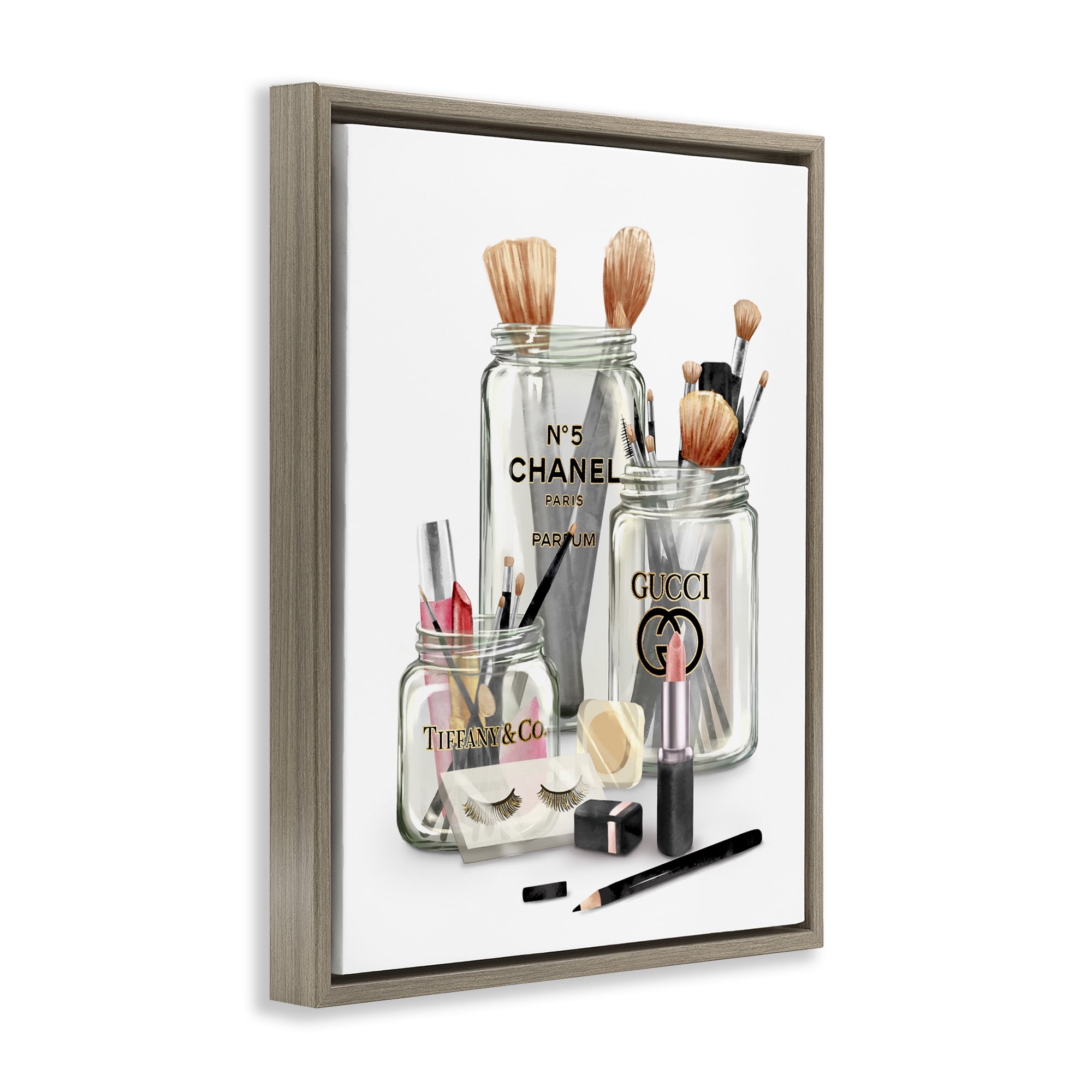 Stupell Industries Fashion Brand Makeup In Jars Beauty & Fashion Painting Brown Floater Framed Canvas Art Print Wall Art, 25 x 31