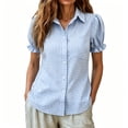 thumbnail image 3 of Women's Linen Short Sleeve Button Down Shirt with Chest Pocket, Checkered Casual Loose Fit Top, 3 of 7