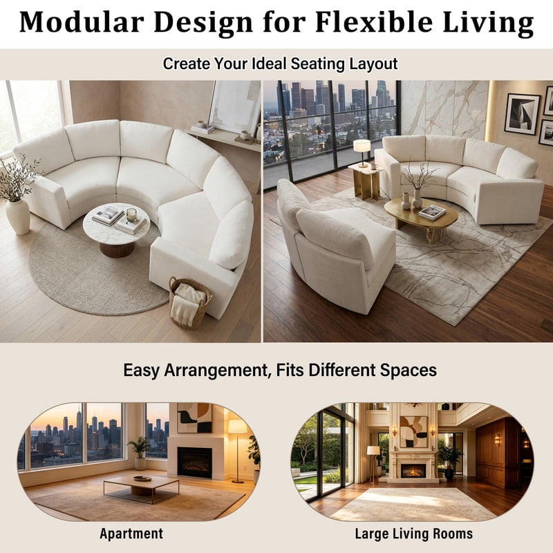 109.4'' Curved Modular Sectional Sofa, 3-4 Seat Half Moon Chenille Couch with Deep Seat, Semi Circular Accent Indoor Sofa Set