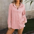 thumbnail image 2 of YABCSAZ Oversized T-shirts for Women Fashion Button Down Shirts Classic Solid Color Lapel Short Sleeve Tops Fall Outfits, 2 of 7
