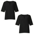 thumbnail image 4 of Timegard Womens Tops 2pc Plus Size 3/4 Sleeve Drop Shoulder Loose Casual Lightweight Side Split Blouse, 4 of 5