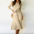 thumbnail image 1 of Vestido de mujer de corte A con cinturón vestido de punto acanalado vestido tipo suéter elegante y ajustado, 1 of 9
