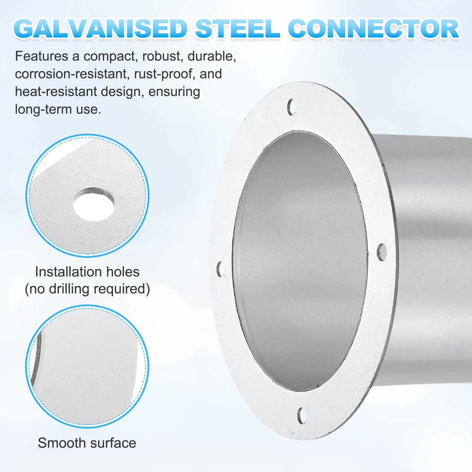 Uxcell Duct Connector Flange (5.2", Silver) -  Galvanised Steel Round Dust Collection Fittings Dryer Vent Exhaust Pipe Hose Flange, Fits Heating Cooling Ventilation HVAC System