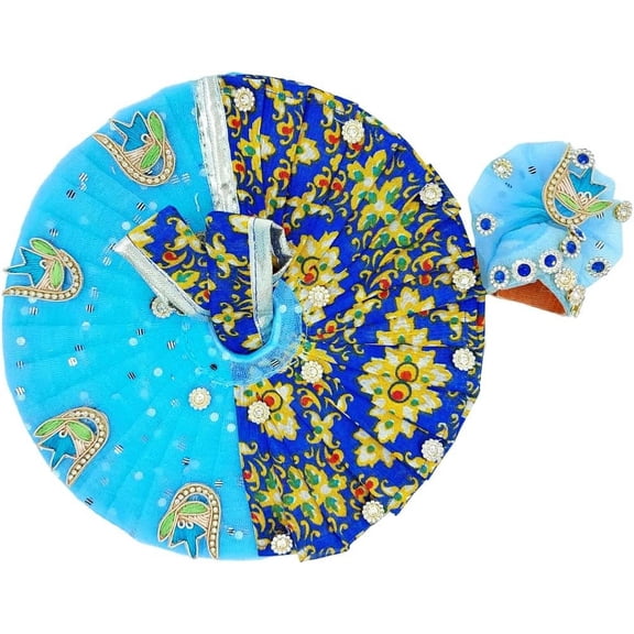 Blue Designer Cloth for Lord Krishan Ladu Laddu Gopal Kanaiya Bal Krishna Dress Poshak Vastra for Little Metal Idol Statue (Diameter :- 8")