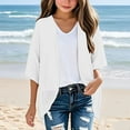 thumbnail image 2 of ZACPNCV Girls Lightweight Chiffon Cardigan Puff Sleeve Loose Beach Wear Cover Up Blouse Top White 7-8 Years, 2 of 5