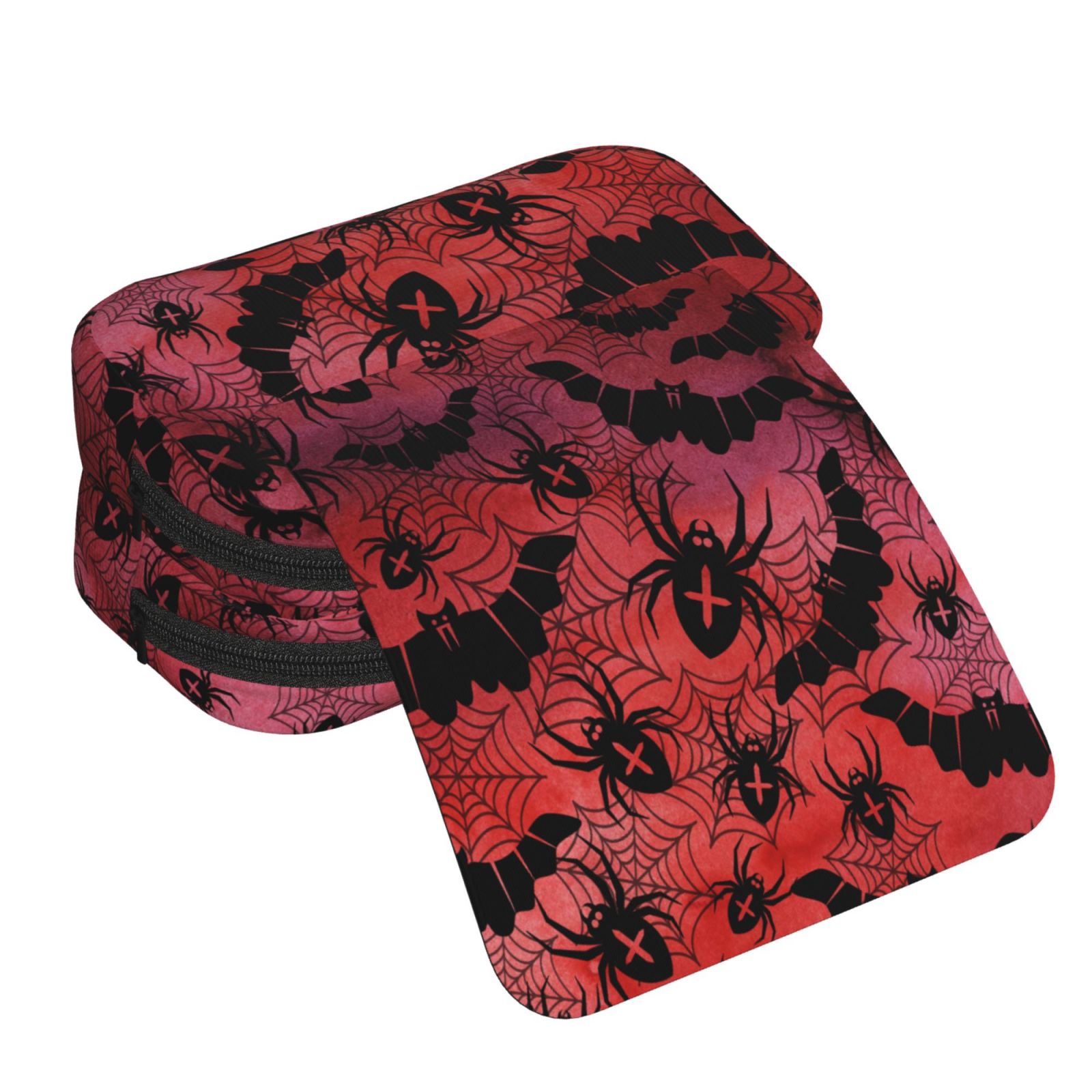 Rateoe Bats And Spiders Pattern Double Clamshell Pen Case, Storage Organizer with Two Zipper Compartments– Holds Up to 50 Pencils & Pens